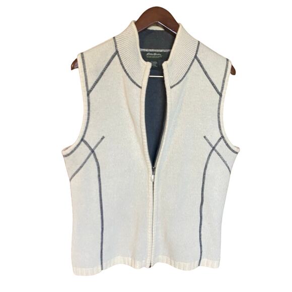 Vintage Eddie Bauer Wool Blend Zip Sweater Vest Made in Hong Kong Large - Picture 1 of 8